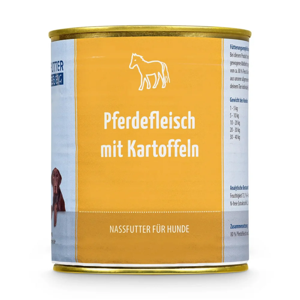 Nassfutter mit 80 % Pferdefleisch und 20 % Kartoffeln